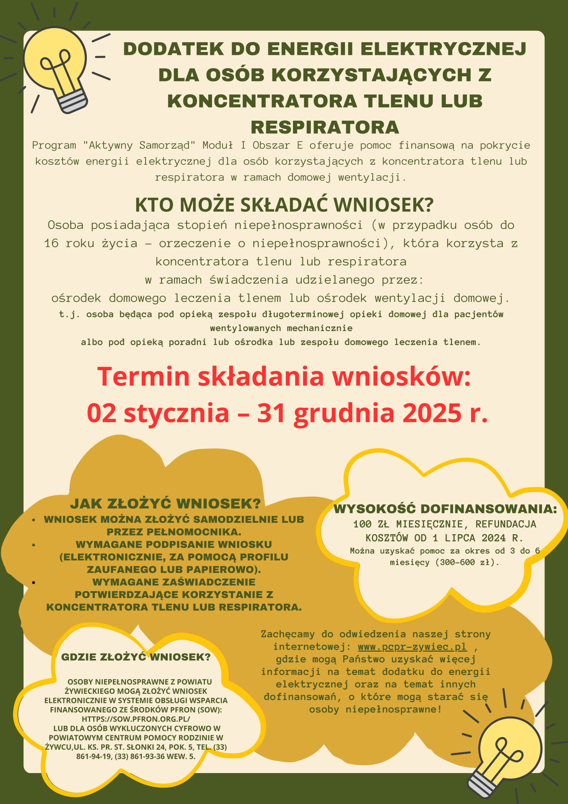 Dodatek do energii elektrycznej dla osób korzystających z koncentratora tlenu lub respiratora - plakat